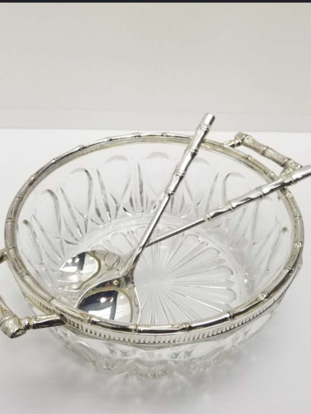 VINTAGE CHIP DIP SET TIKI SILVER PLATE BAMBOO